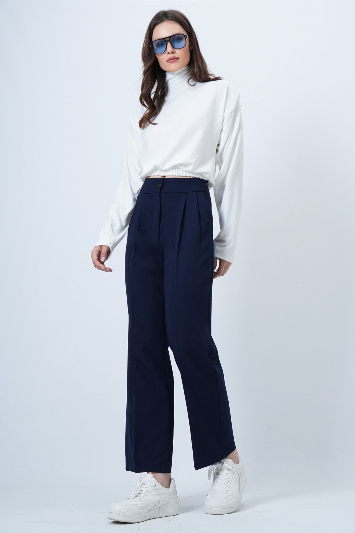 Düğme Kapamalı Çift Cepli Palazzo Pantolon