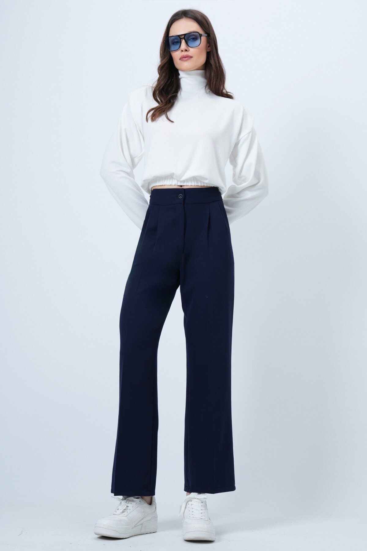 Düğme Kapamalı Çift Cepli Palazzo Pantolon