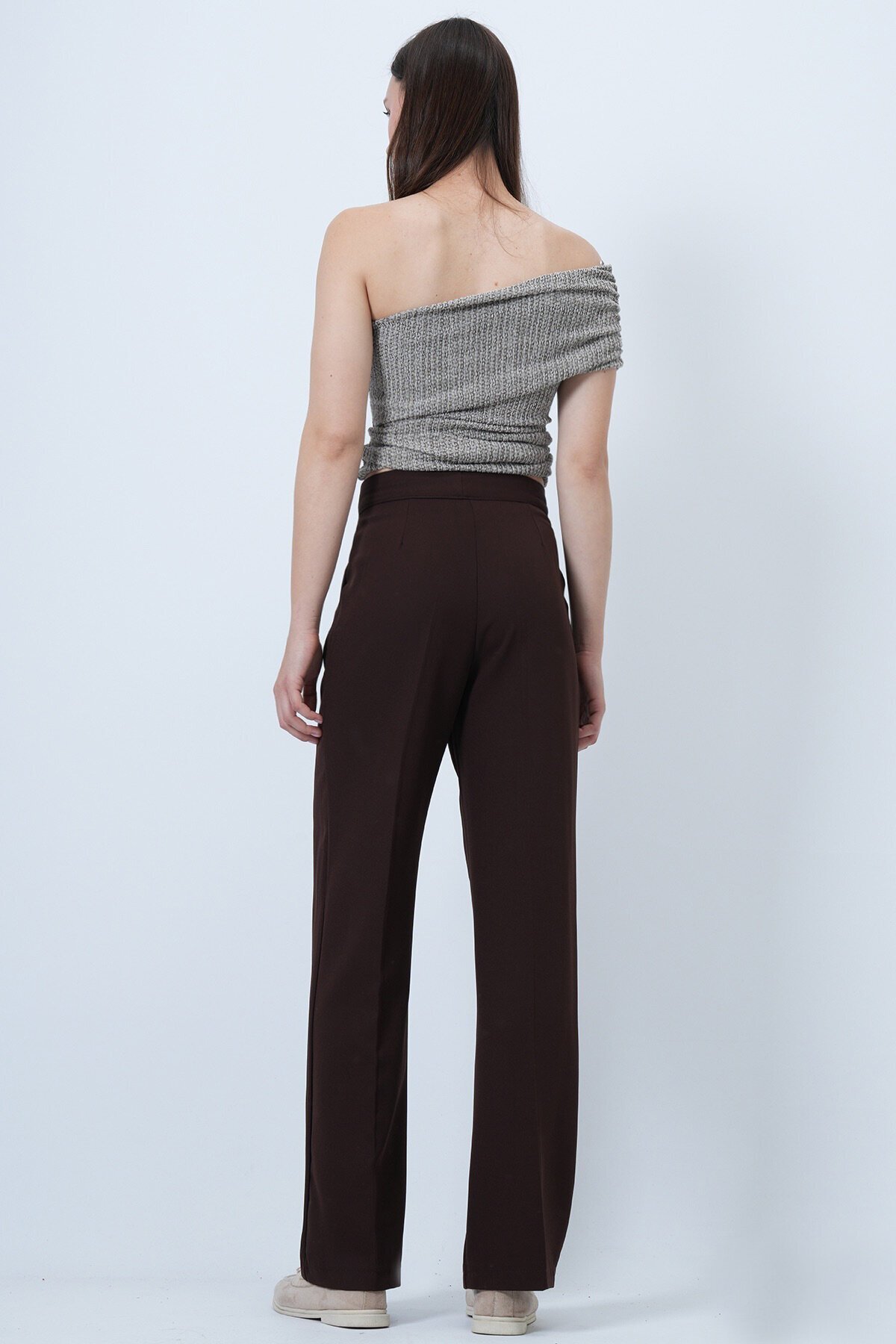 Düğme Kapamalı Çift Cepli Palazzo Pantolon