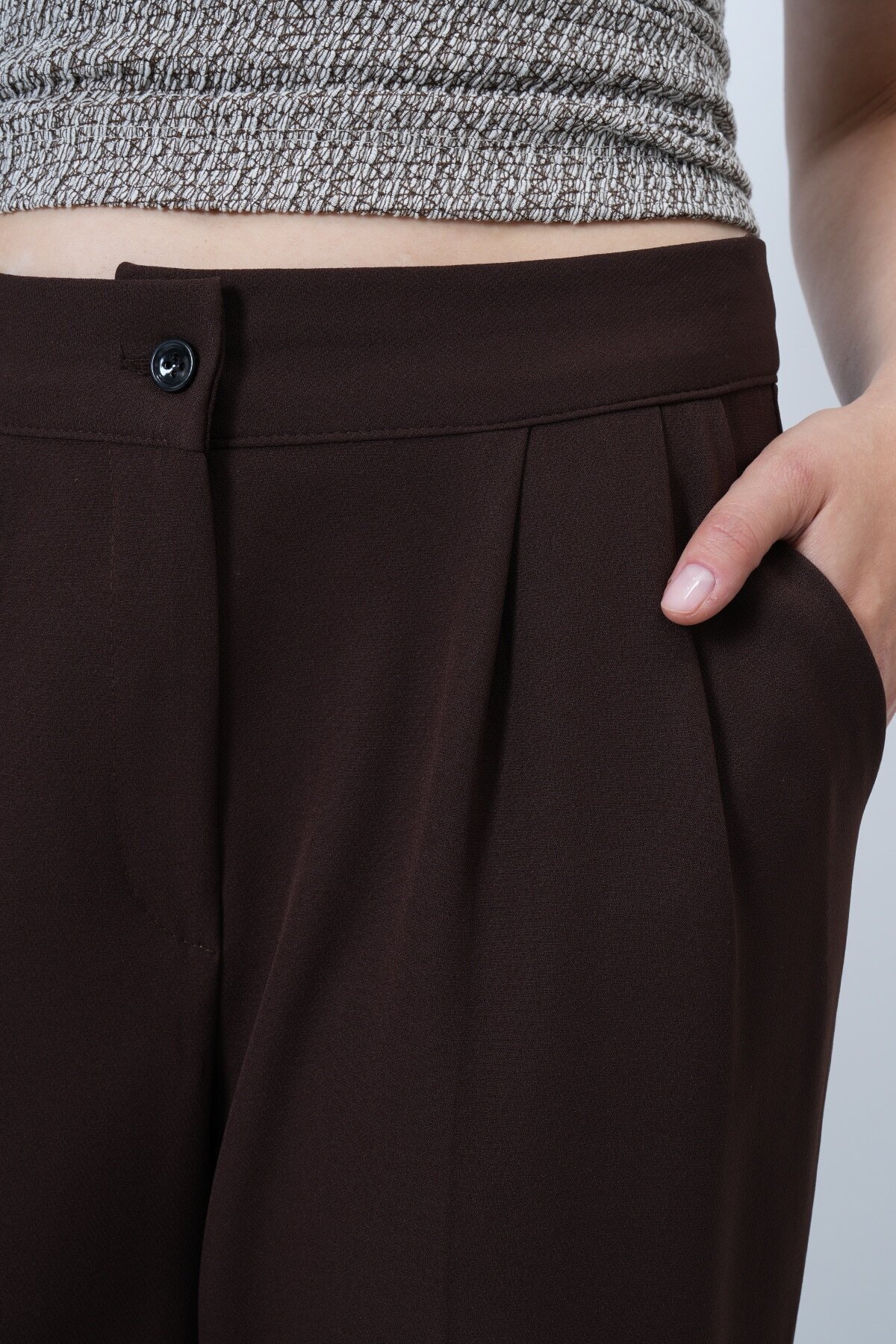 Düğme Kapamalı Çift Cepli Palazzo Pantolon