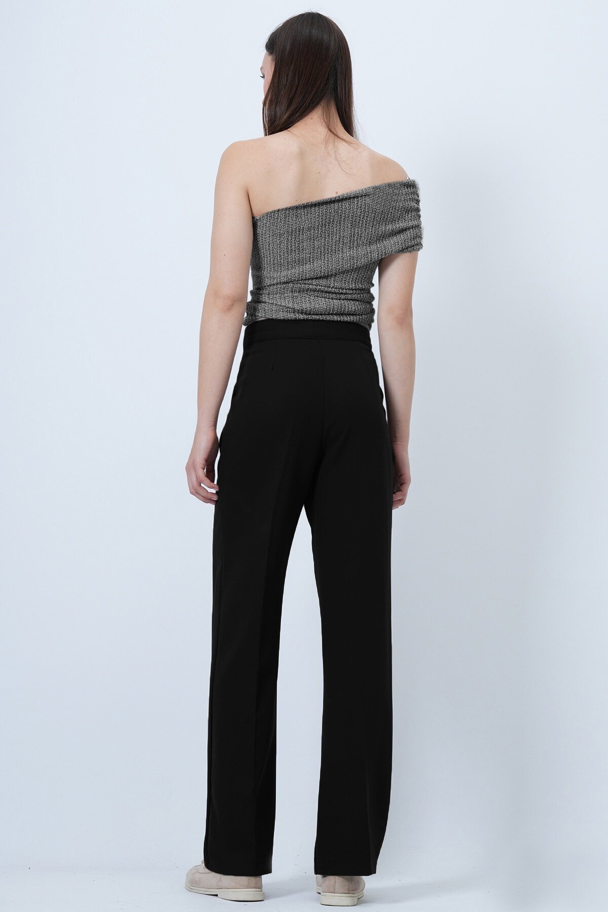 Düğme Kapamalı Çift Cepli Palazzo Pantolon