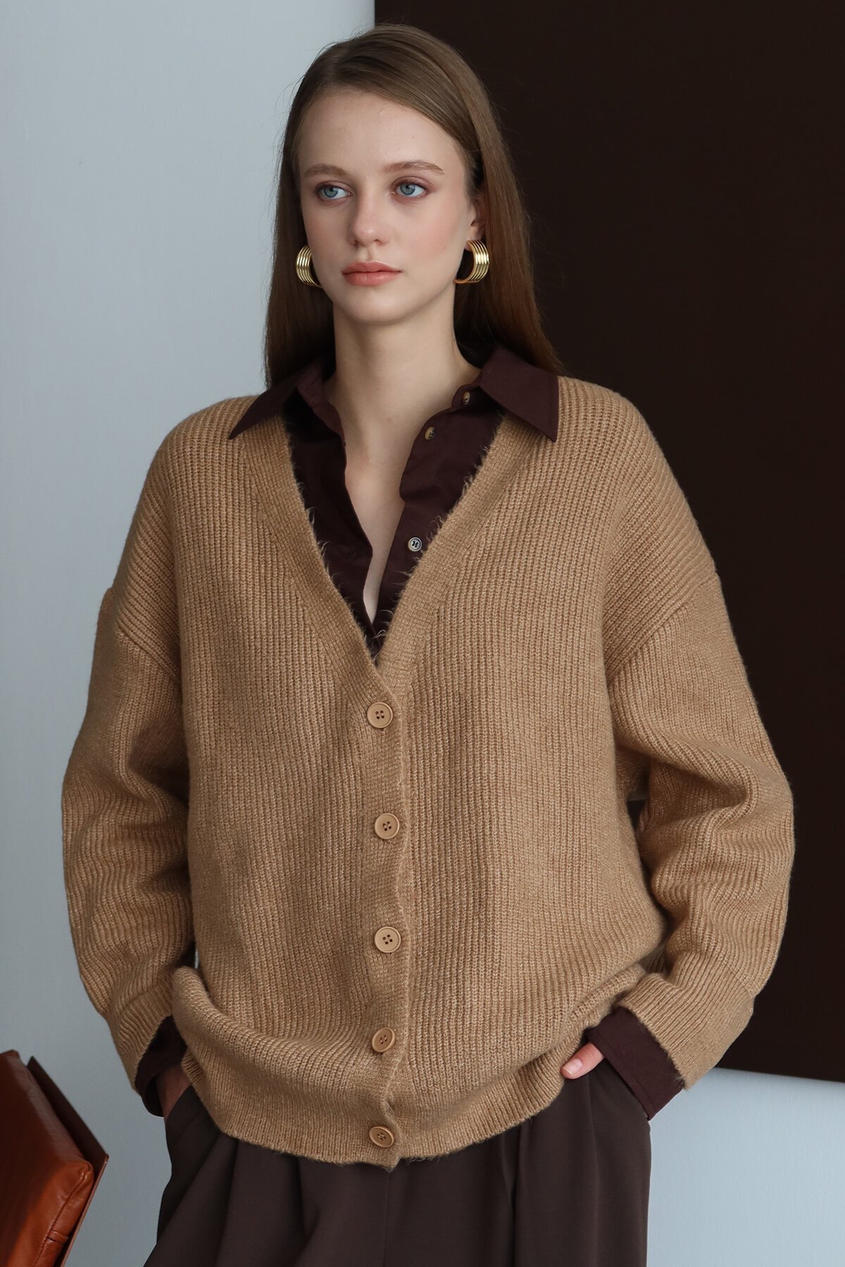 Düğme Kapamalı Fitilli Uzun Triko Hırka