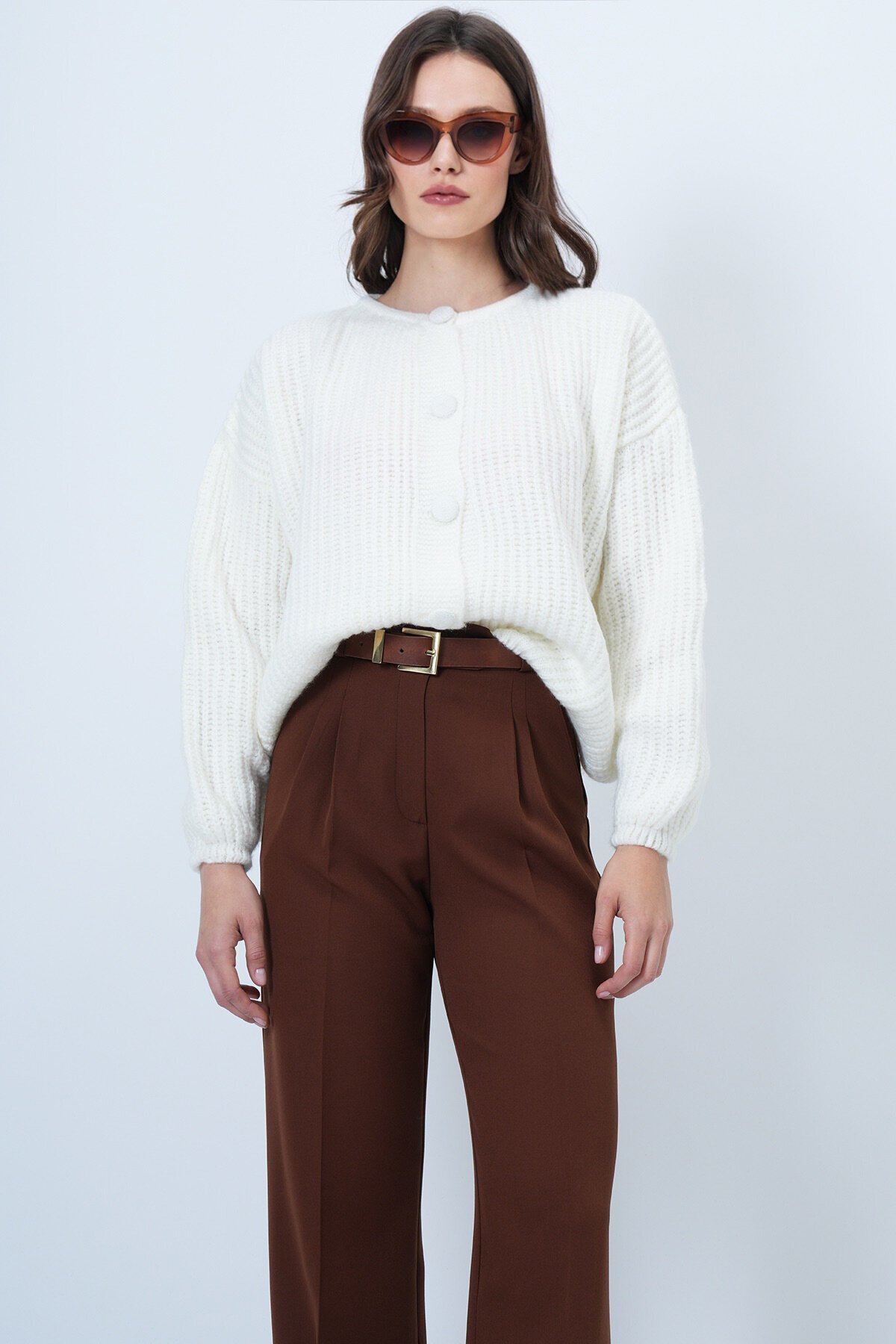 Düğmeli Bisiklet Yaka Fitilli Triko Hırka