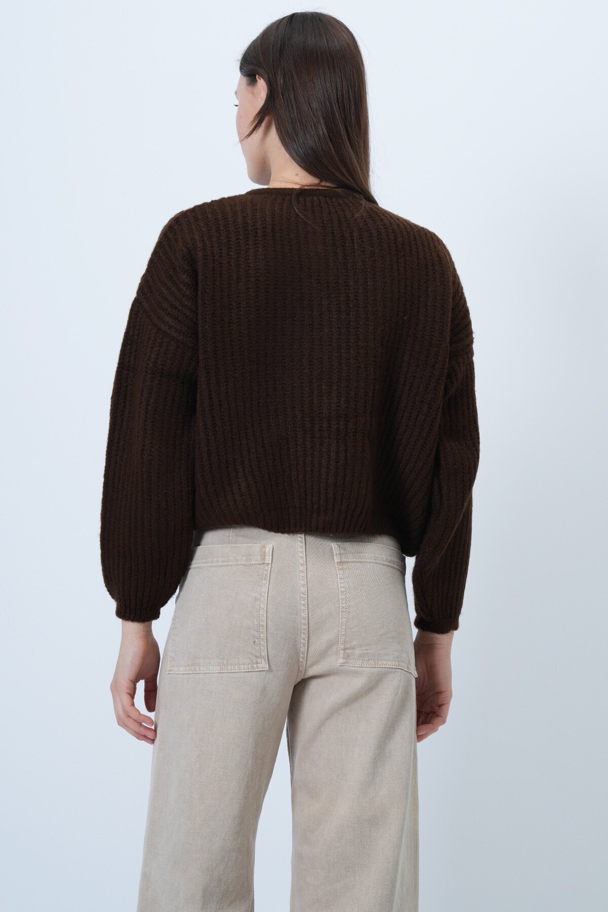 Düğmeli Bisiklet Yaka Fitilli Triko Hırka