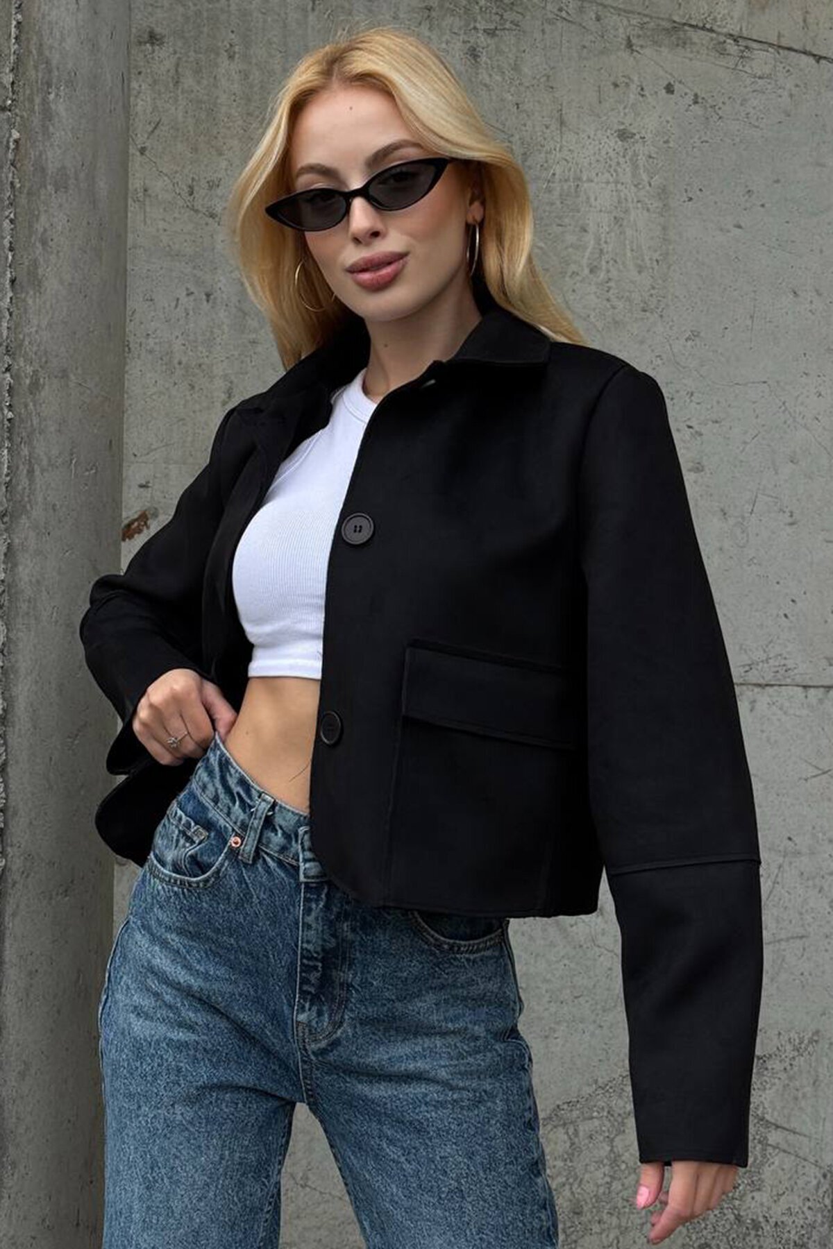 Düğmeli Cep Detaylı Süet Ceket