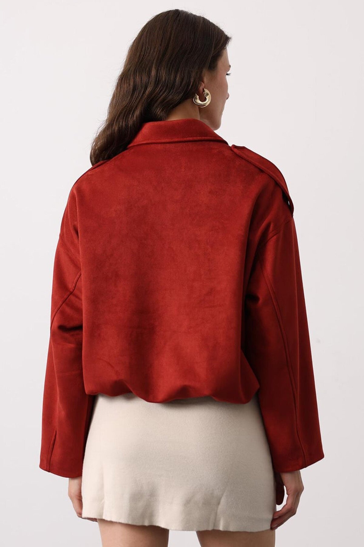 Fermuar Kapamalı Gömlek Yaka Astarlı Bomber Süet Ceket