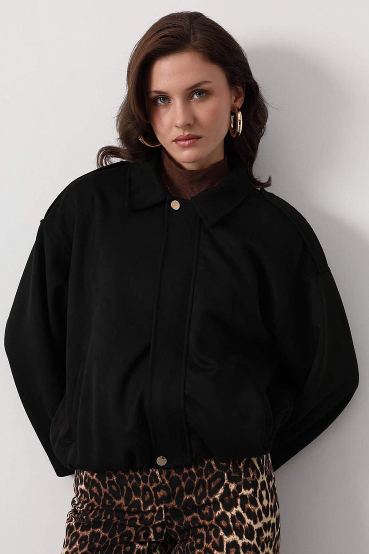 Fermuar Kapamalı Gömlek Yaka Astarlı Bomber Süet Ceket