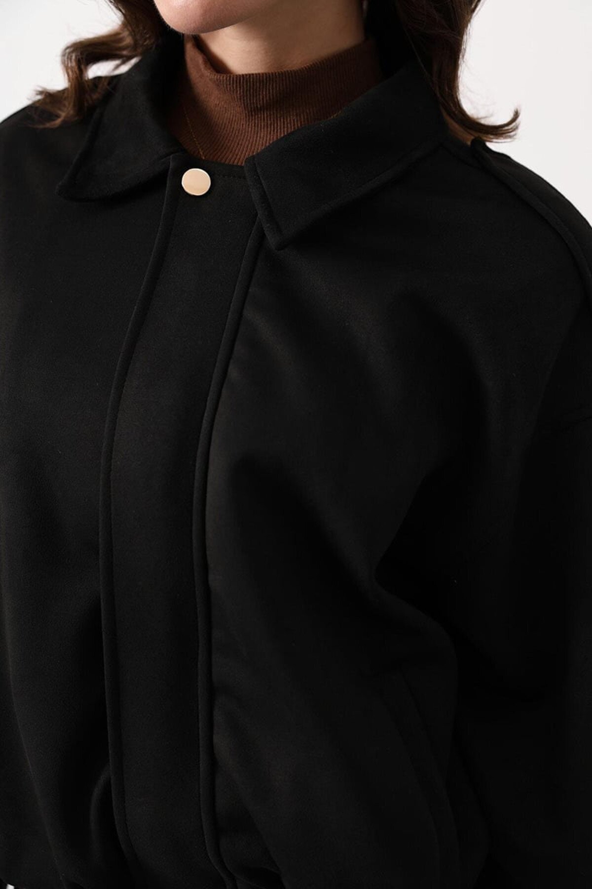 Fermuar Kapamalı Gömlek Yaka Astarlı Bomber Süet Ceket