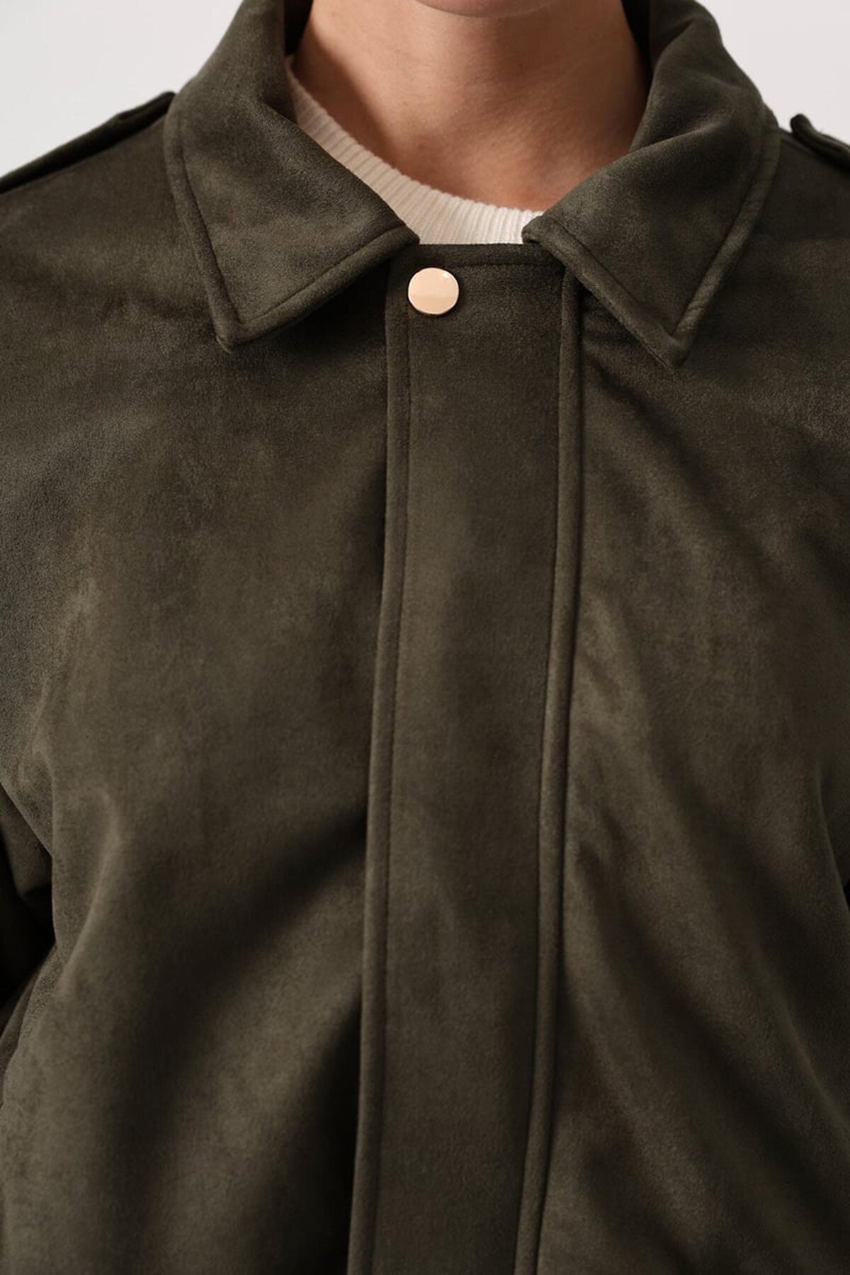 Fermuar Kapamalı Gömlek Yaka Astarlı Bomber Süet Ceket