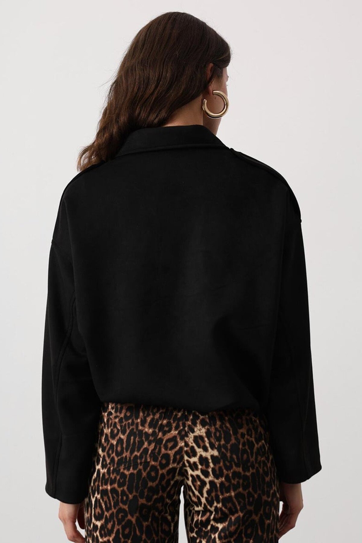 Fermuar Kapamalı Gömlek Yaka Astarlı Bomber Süet Ceket