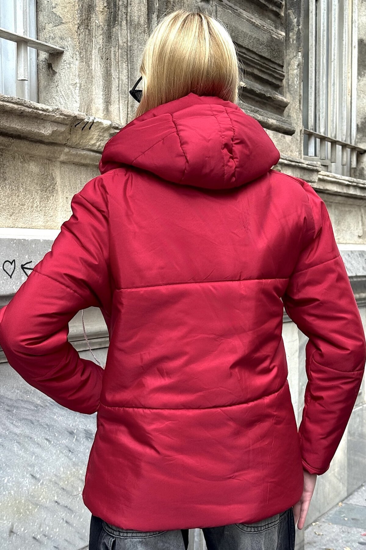 Fuşya Fermuarlı Kapüşonlu Ççift Cepli Şişme Astarlı Mont
