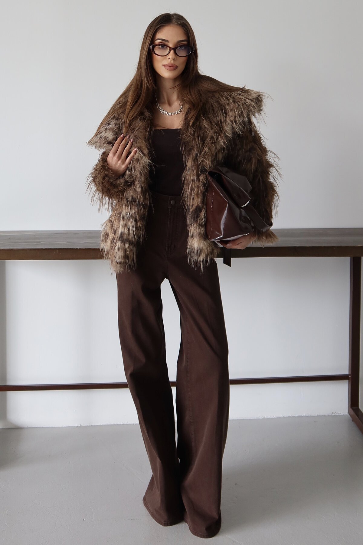 Geniş Yaka Püsküllü Premium Kürk Ceket