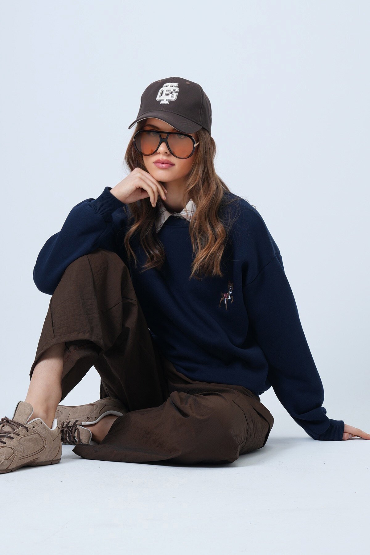 Geyik Nakışlı 3 İplik Sweatshirt