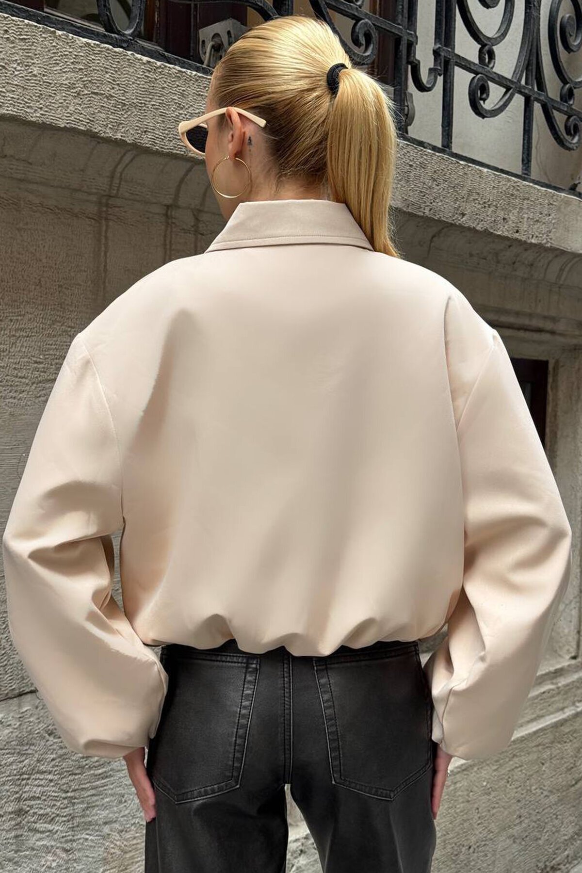 Gömlek Yaka Beli Ve Kolları Lastikli Astarlı Bomber Ceket