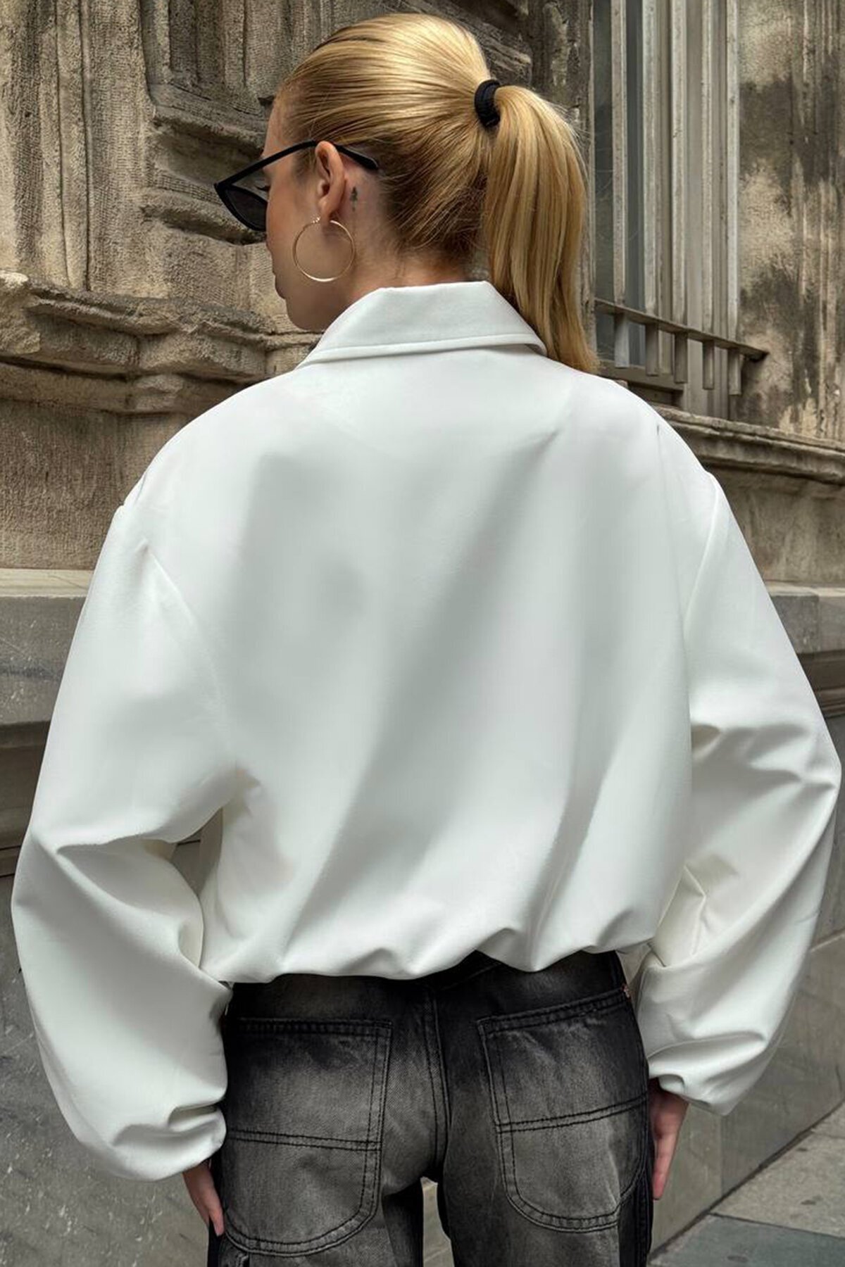 Gömlek Yaka Beli Ve Kolları Lastikli Astarlı Bomber Ceket