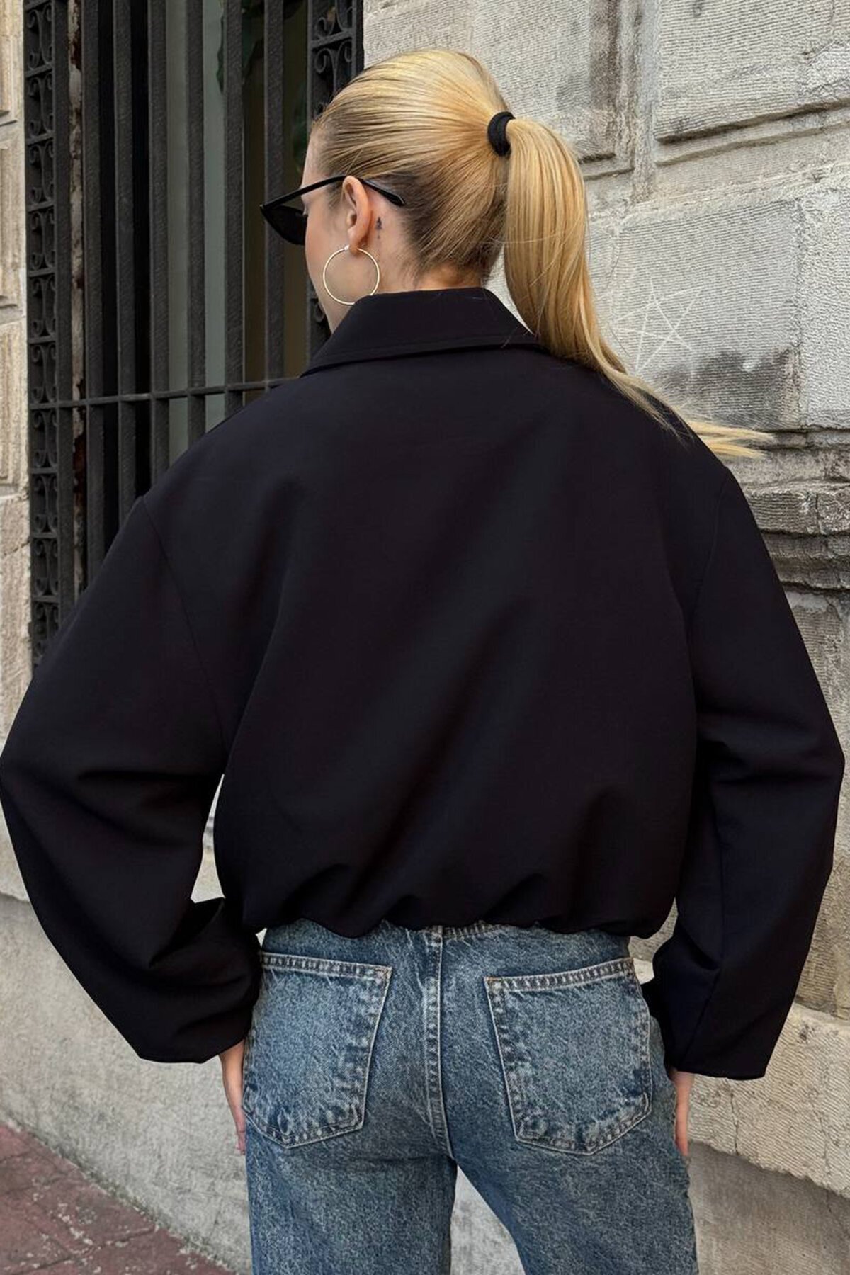 Gömlek Yaka Beli Ve Kolları Lastikli Astarlı Bomber Ceket