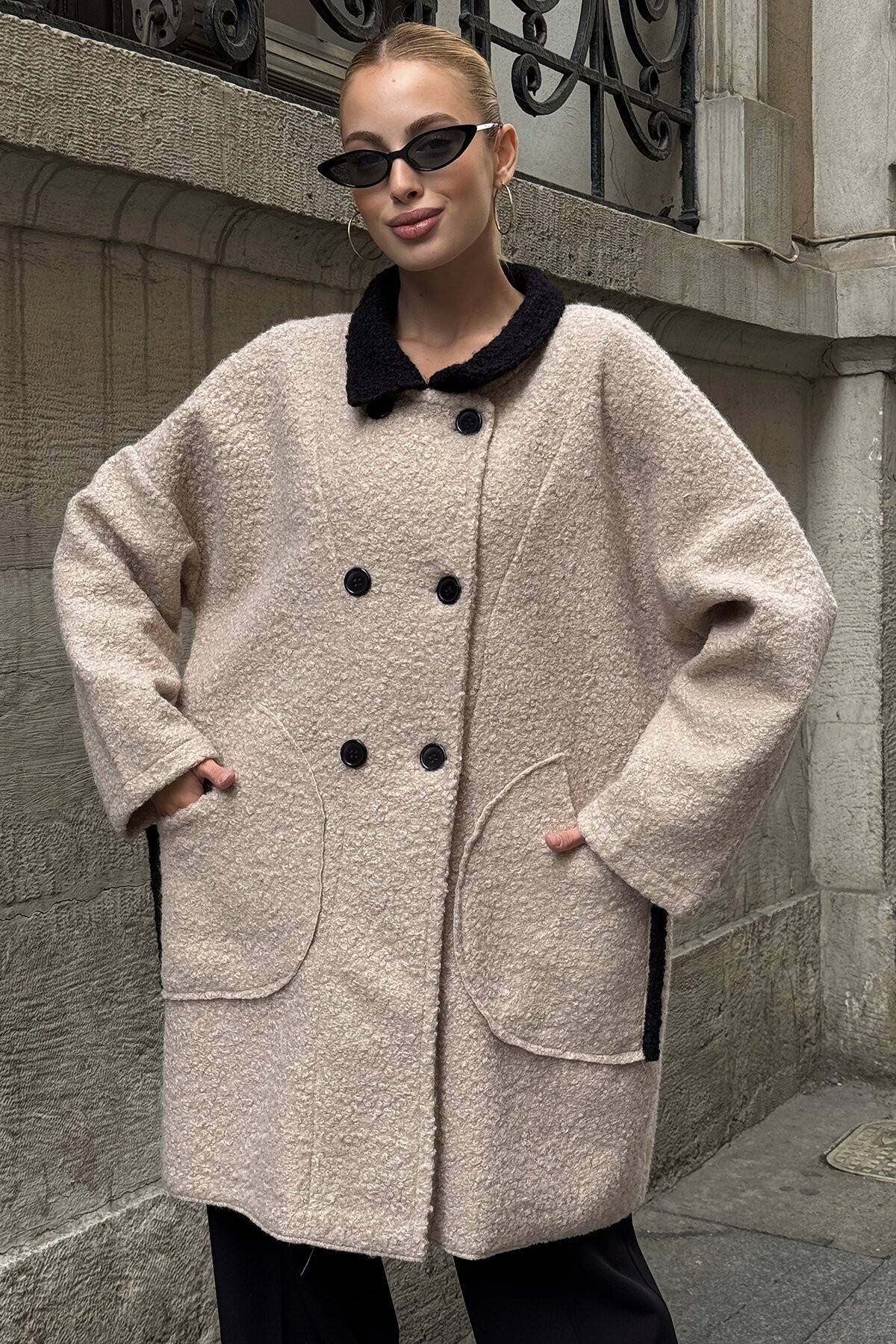 Gömlek Yaka Düğme Kapamalı Kaşe Kaban