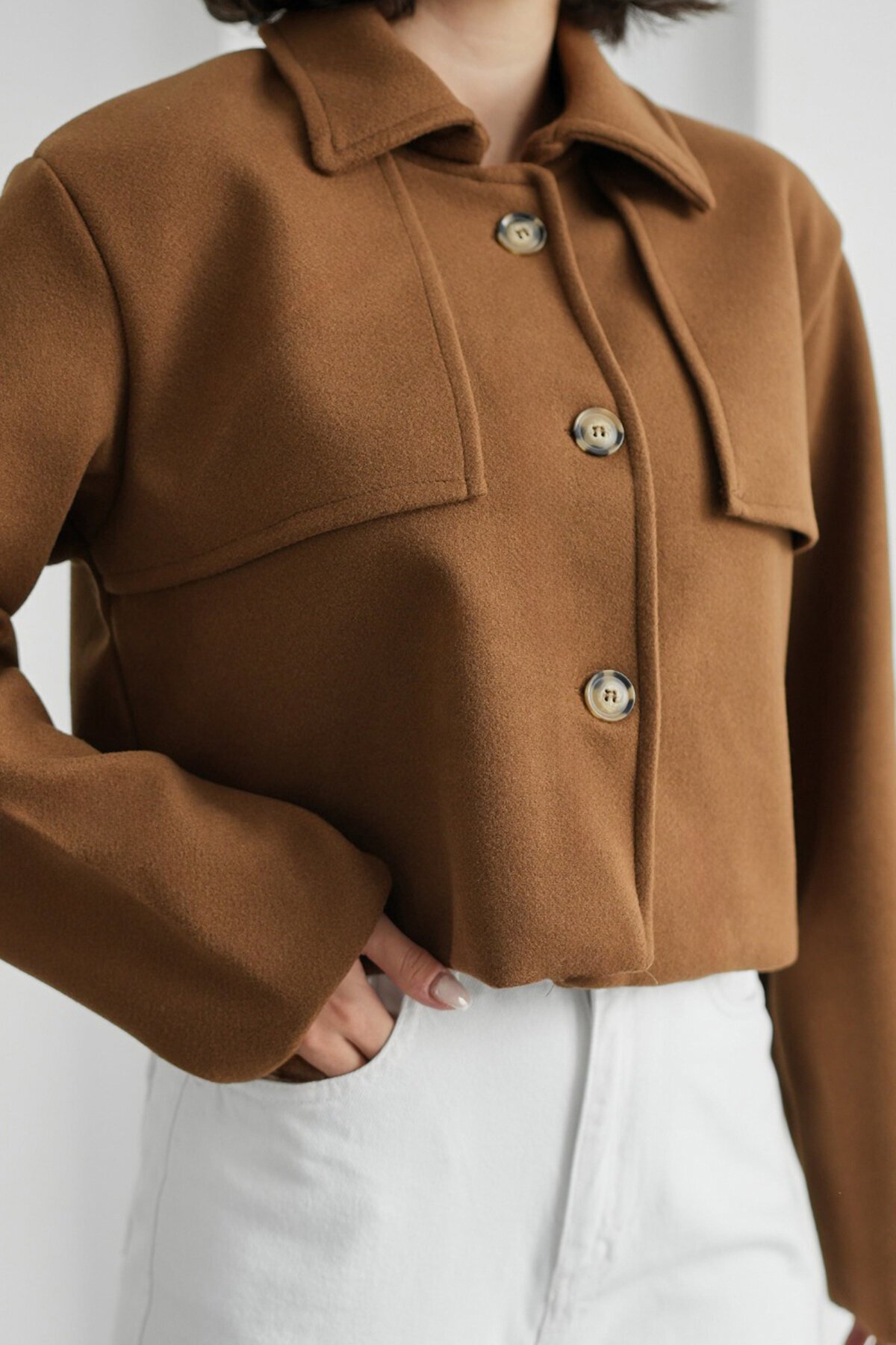 Gömlek Yaka Düğme kapamalı Kısa Kaşe Astarlı Ceket