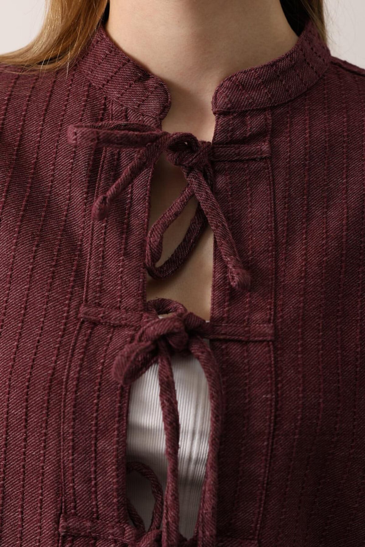 Hakim Yaka Bağcıklı Bluz Ve Beli Lastikli Pantolon Takım