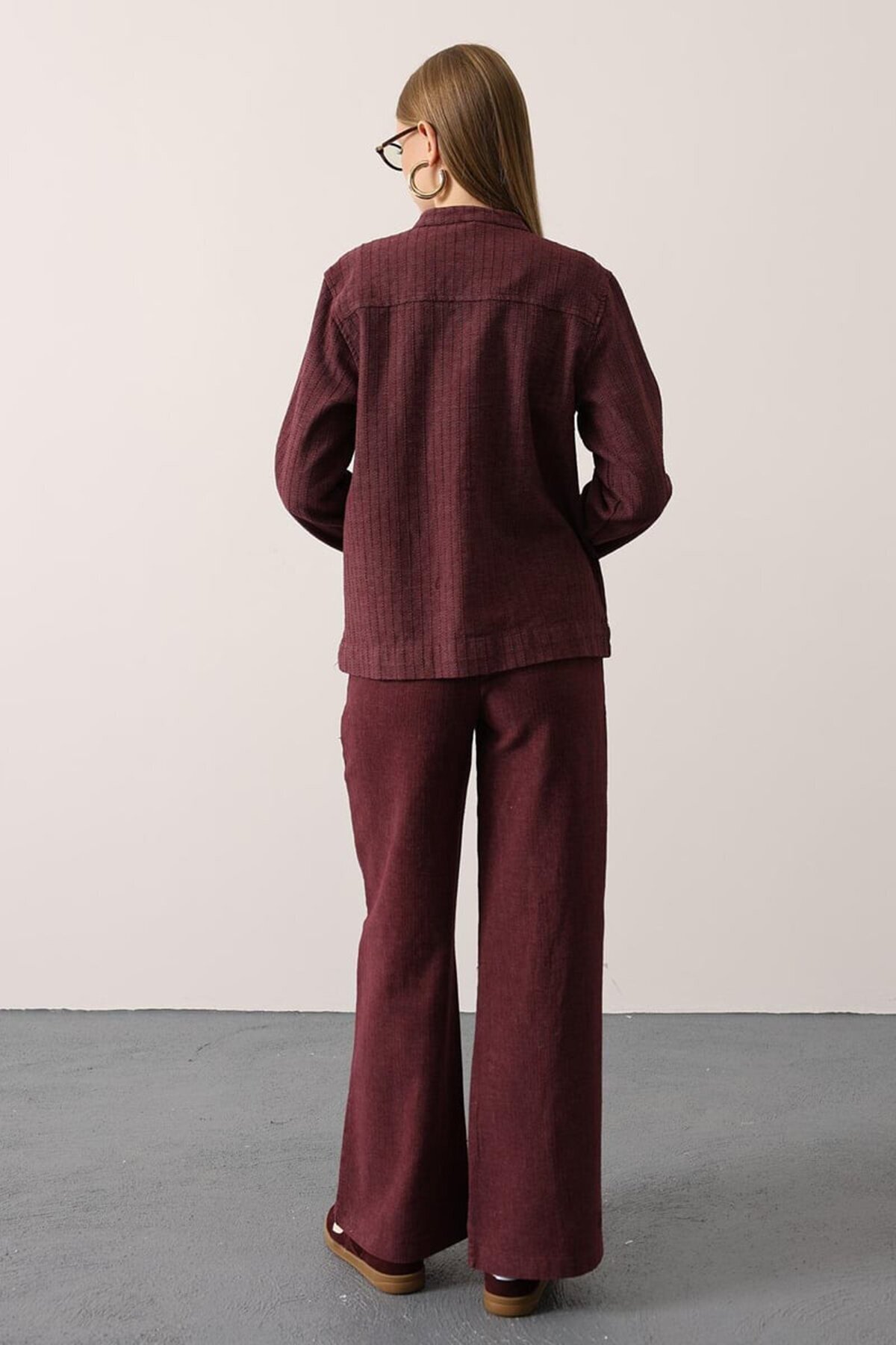 Hakim Yaka Bağcıklı Bluz Ve Beli Lastikli Pantolon Takım