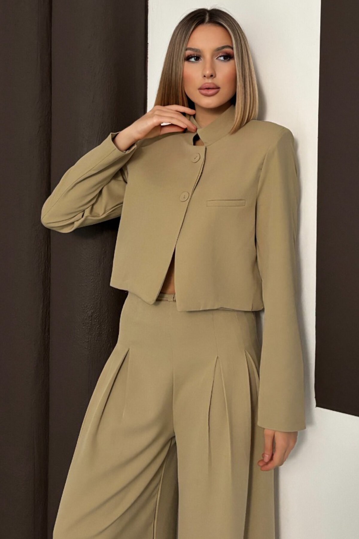 Hakim Yaka Blazer Ceket ve Pileli Palazzo Pantolon Takım