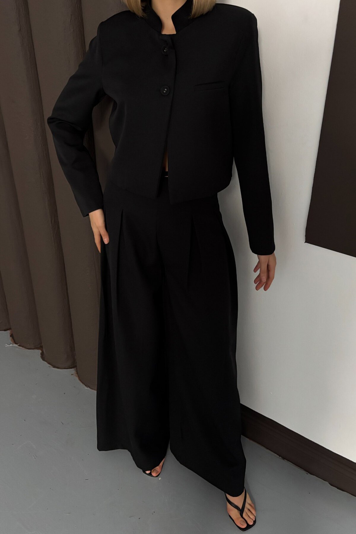 Hakim Yaka Blazer Ceket ve Pileli Palazzo Pantolon Takım