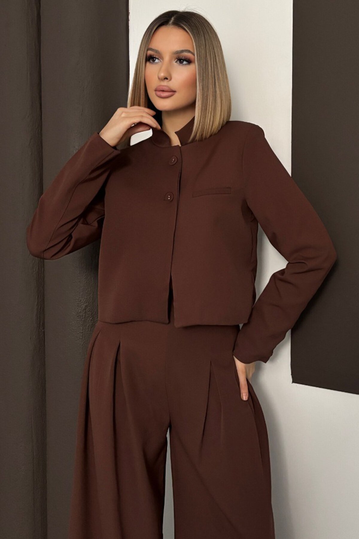 Hakim Yaka Blazer Ceket ve Pileli Palazzo Pantolon Takım