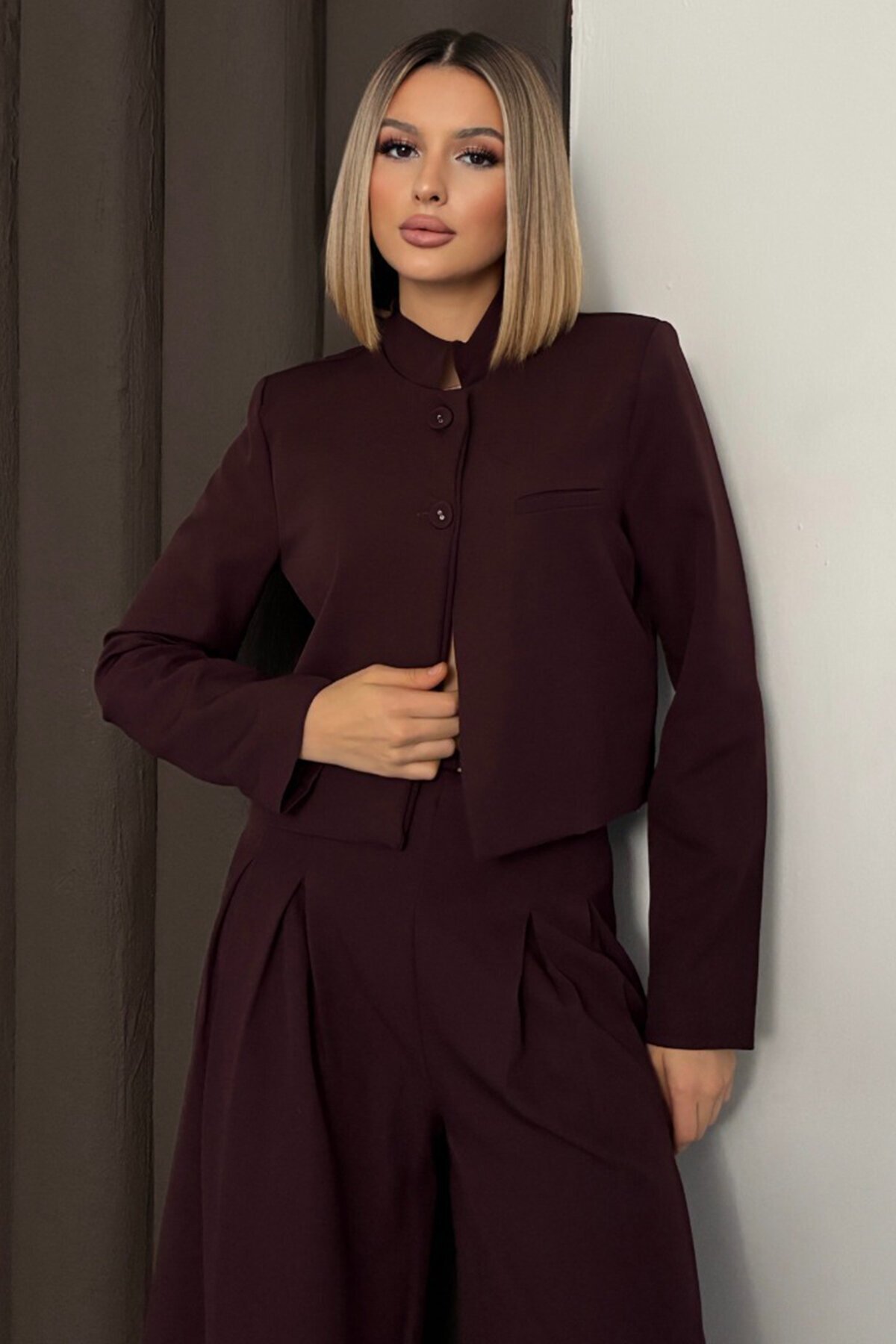 Hakim Yaka Blazer Ceket ve Pileli Palazzo Pantolon Takım