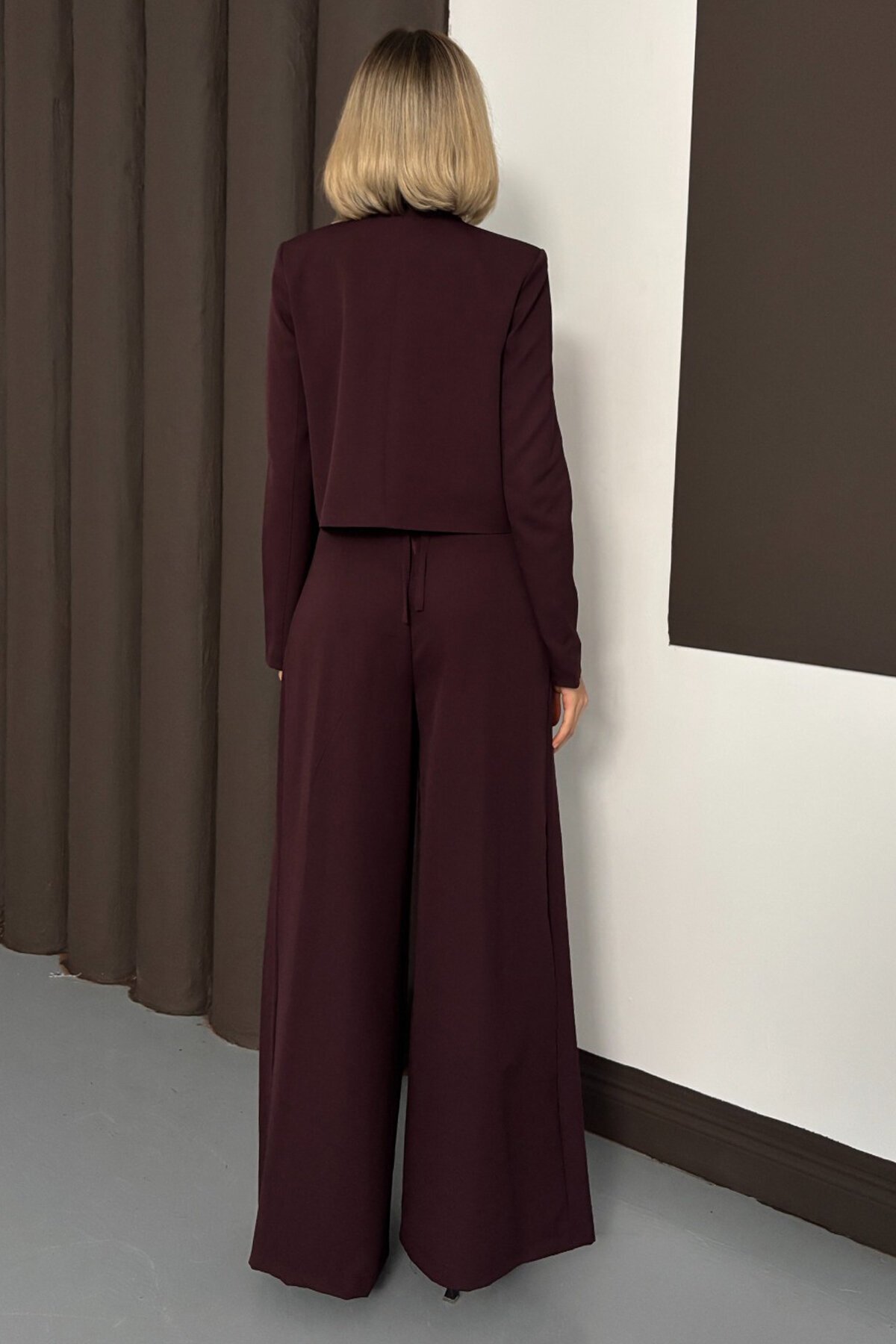 Hakim Yaka Blazer Ceket ve Pileli Palazzo Pantolon Takım