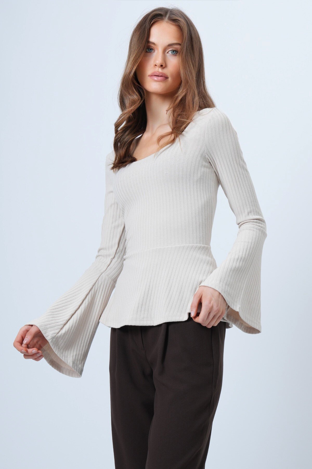 İspanyol Kol Fitilli Triko Bluz