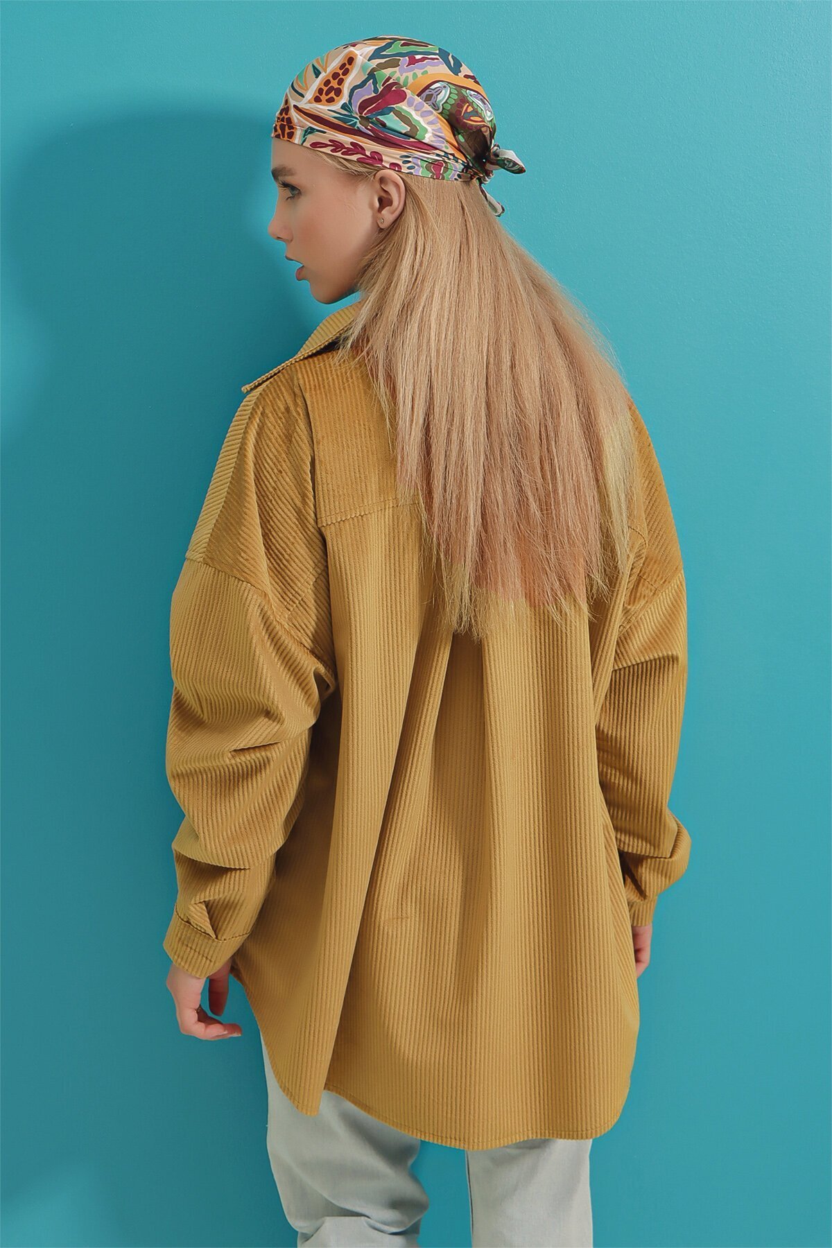 Kadife Pamuklu Çift Cep Oversize Ceket Gömlek