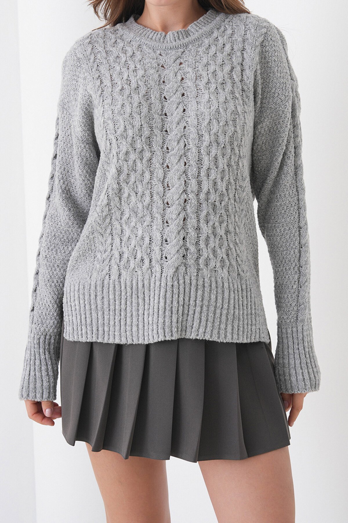 Kalın Örgü Desenli Bisiklet Yaka Triko Kazak