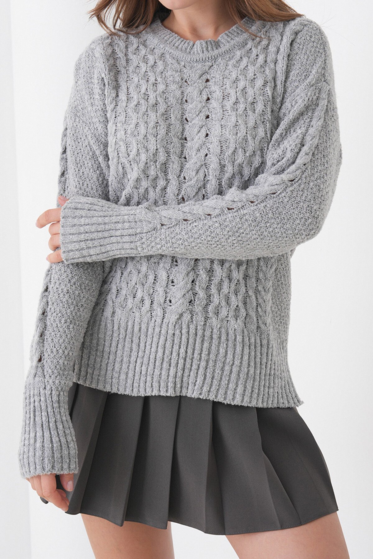 Kalın Örgü Desenli Bisiklet Yaka Triko Kazak