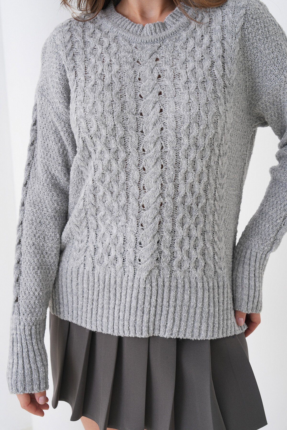 Kalın Örgü Desenli Bisiklet Yaka Triko Kazak