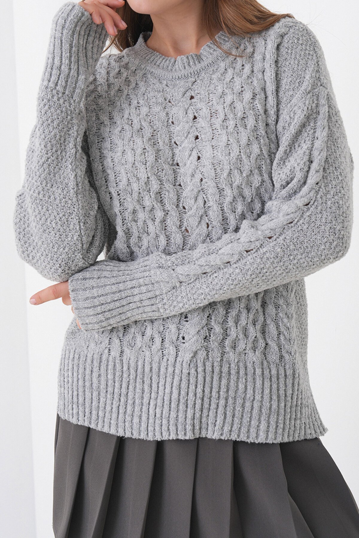 Kalın Örgü Desenli Bisiklet Yaka Triko Kazak