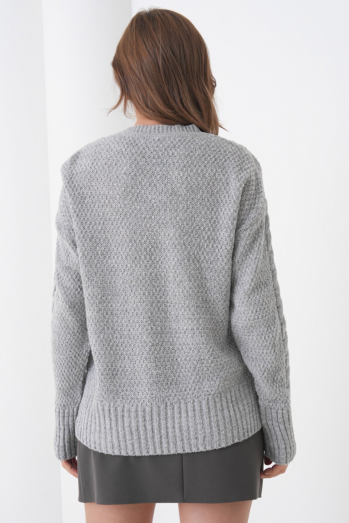 Kalın Örgü Desenli Bisiklet Yaka Triko Kazak