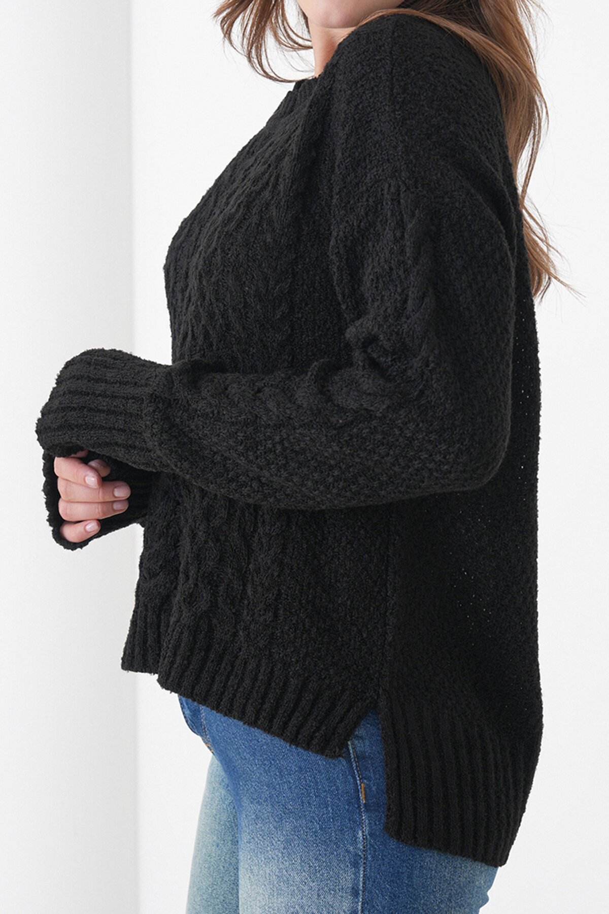 Kalın Örgü Desenli Bisiklet Yaka Triko Kazak