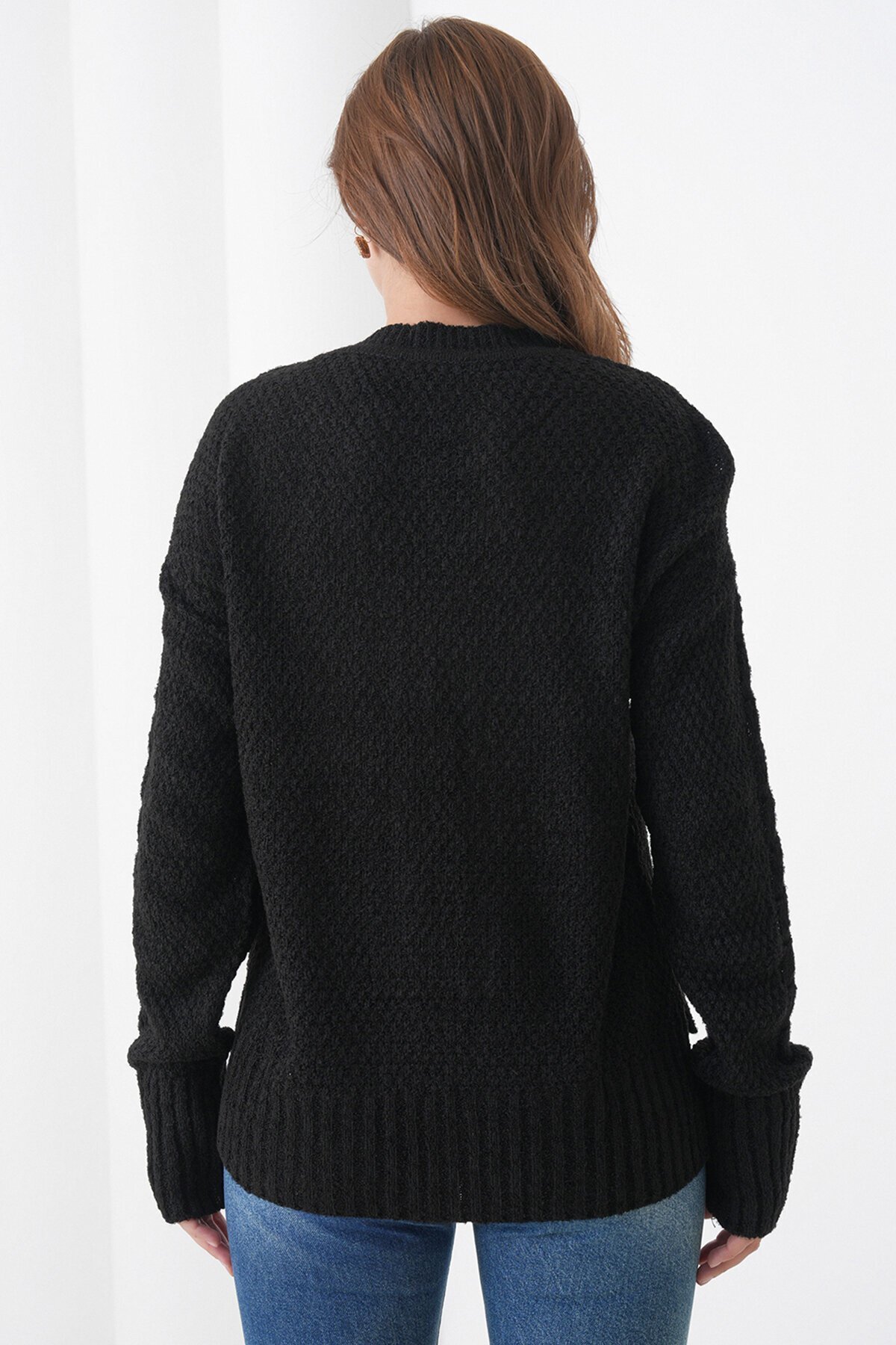 Kalın Örgü Desenli Bisiklet Yaka Triko Kazak