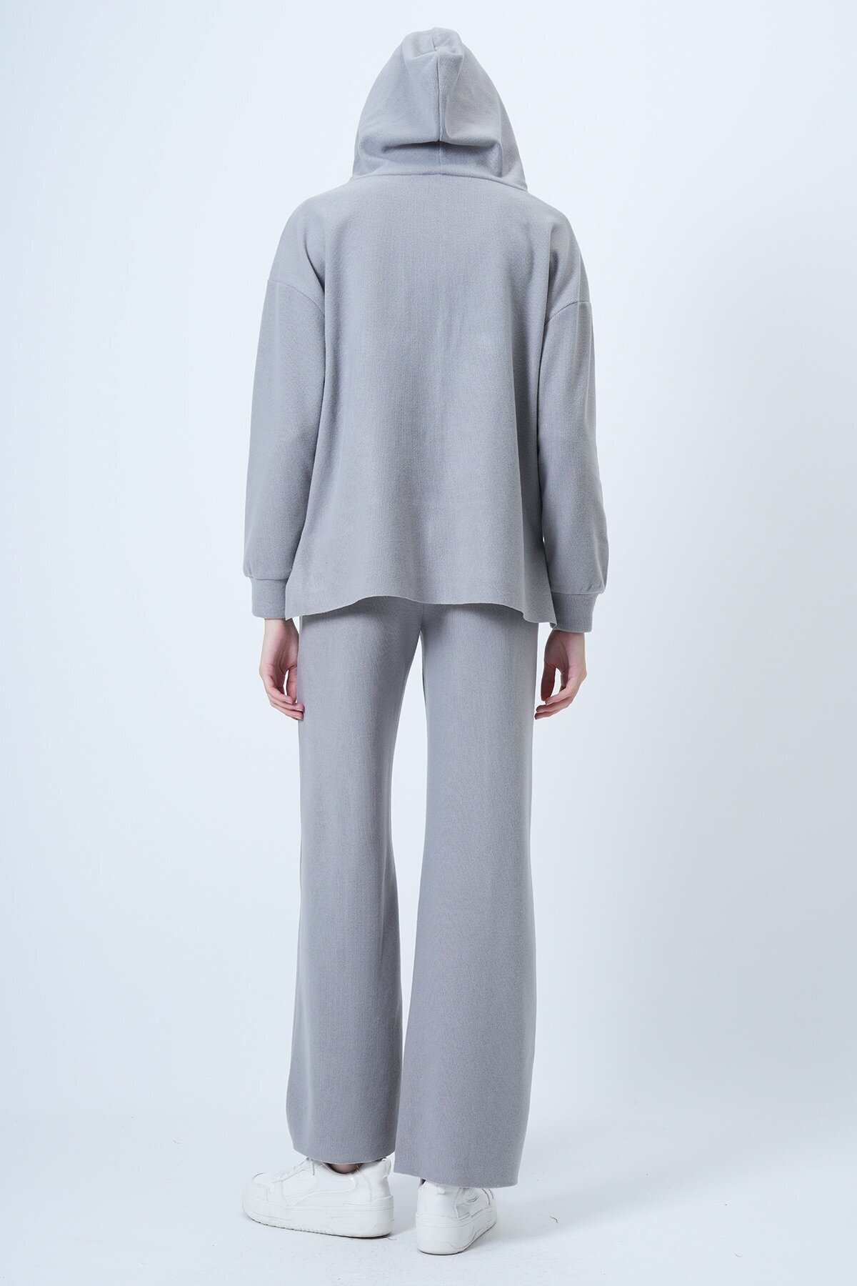 Kapüşonlu Önü Çımalı Sweatshirt Ve Beli Lastikli Palazzo Triko Takım