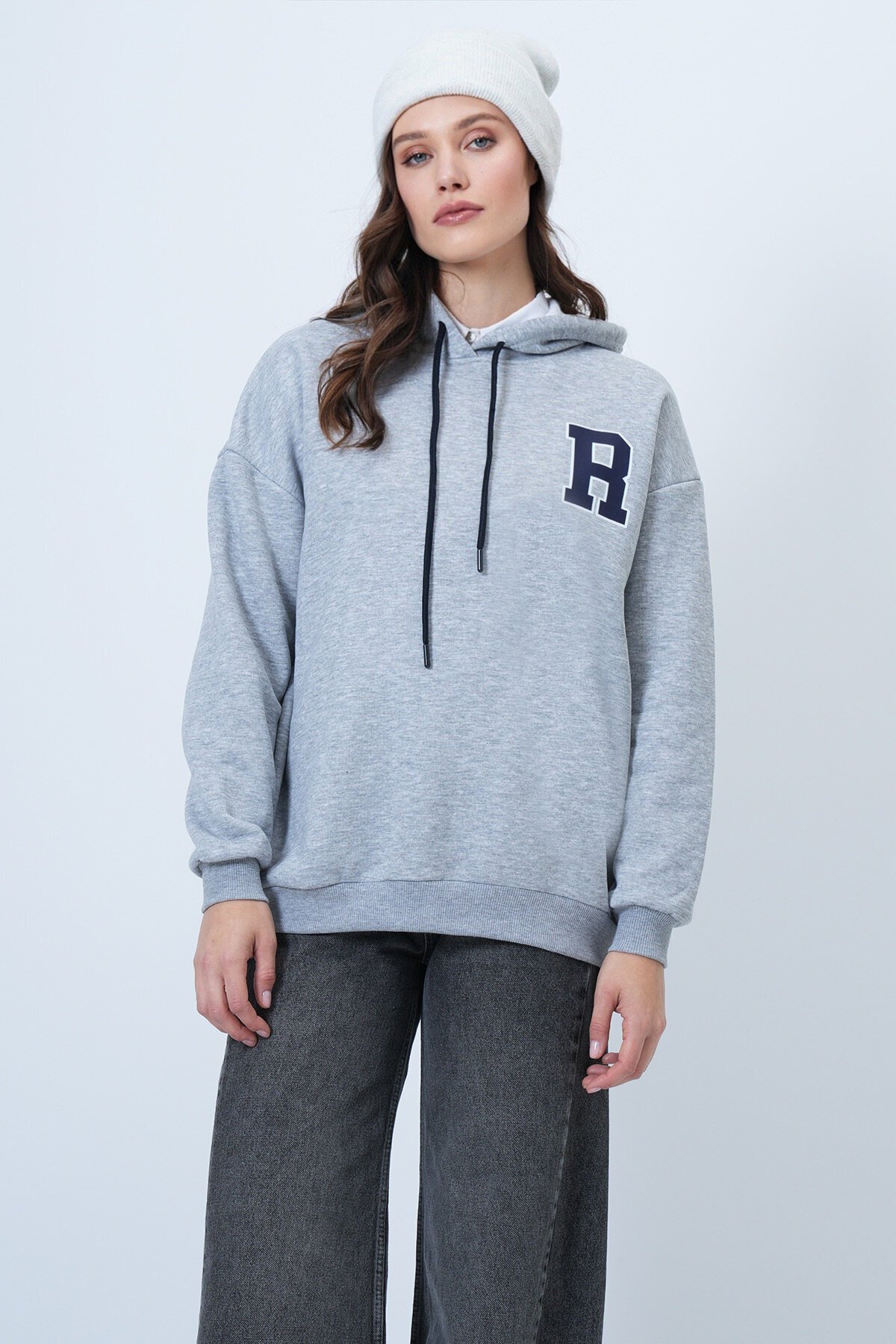 Kapüşonlu Oversize Baskılı Sweatshirt