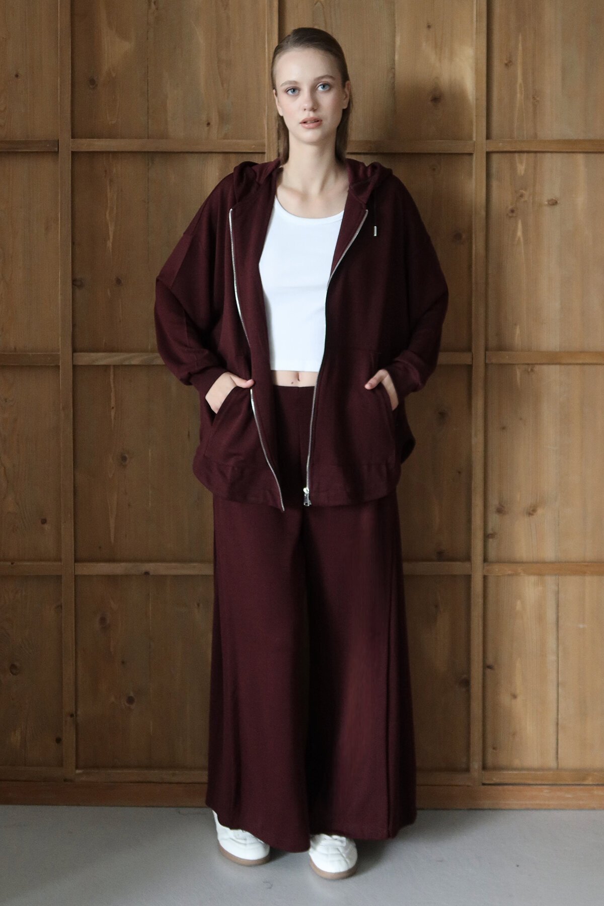 Yüksek Bel Çift Cepli Palazzo Dokuma Pantolon