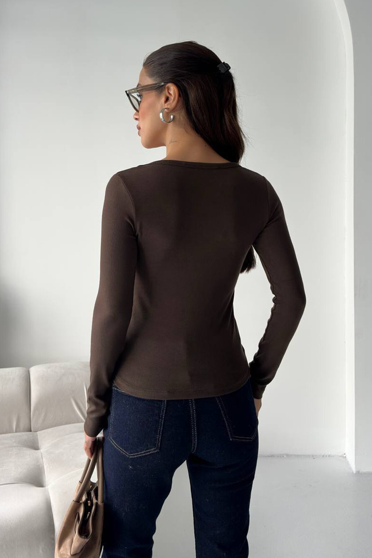 Kare Yaka Uzun Kollu Bluz