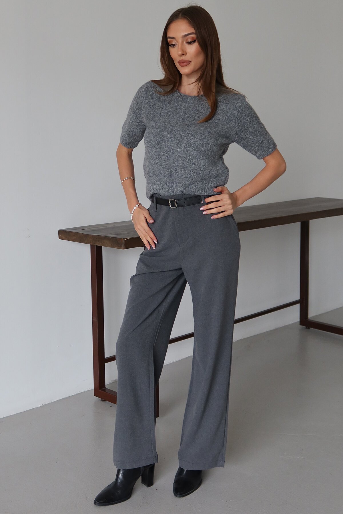 Kemerli Çift Cepli Palazzo Pantolon