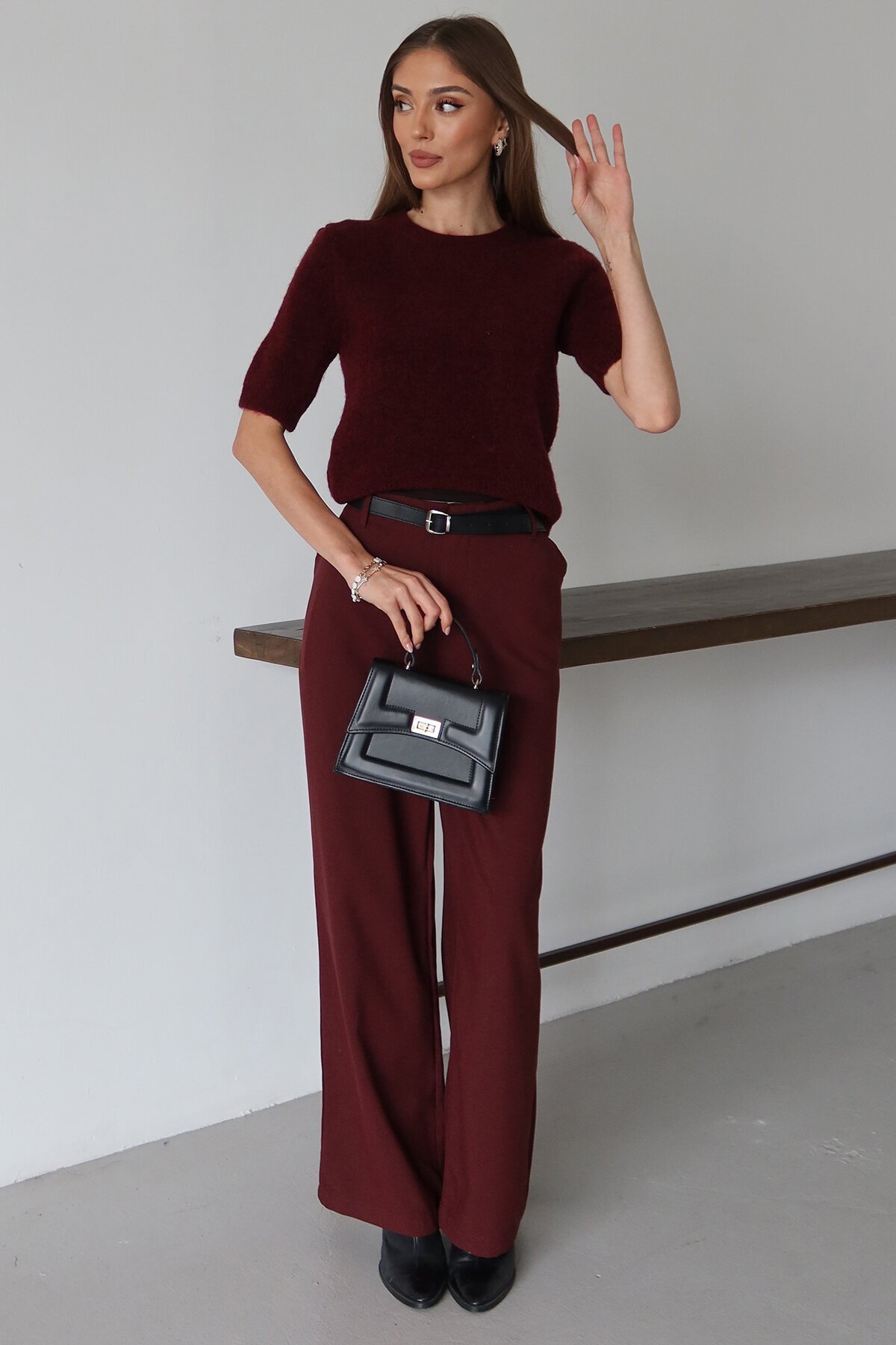 Kemerli Çift Cepli Palazzo Pantolon