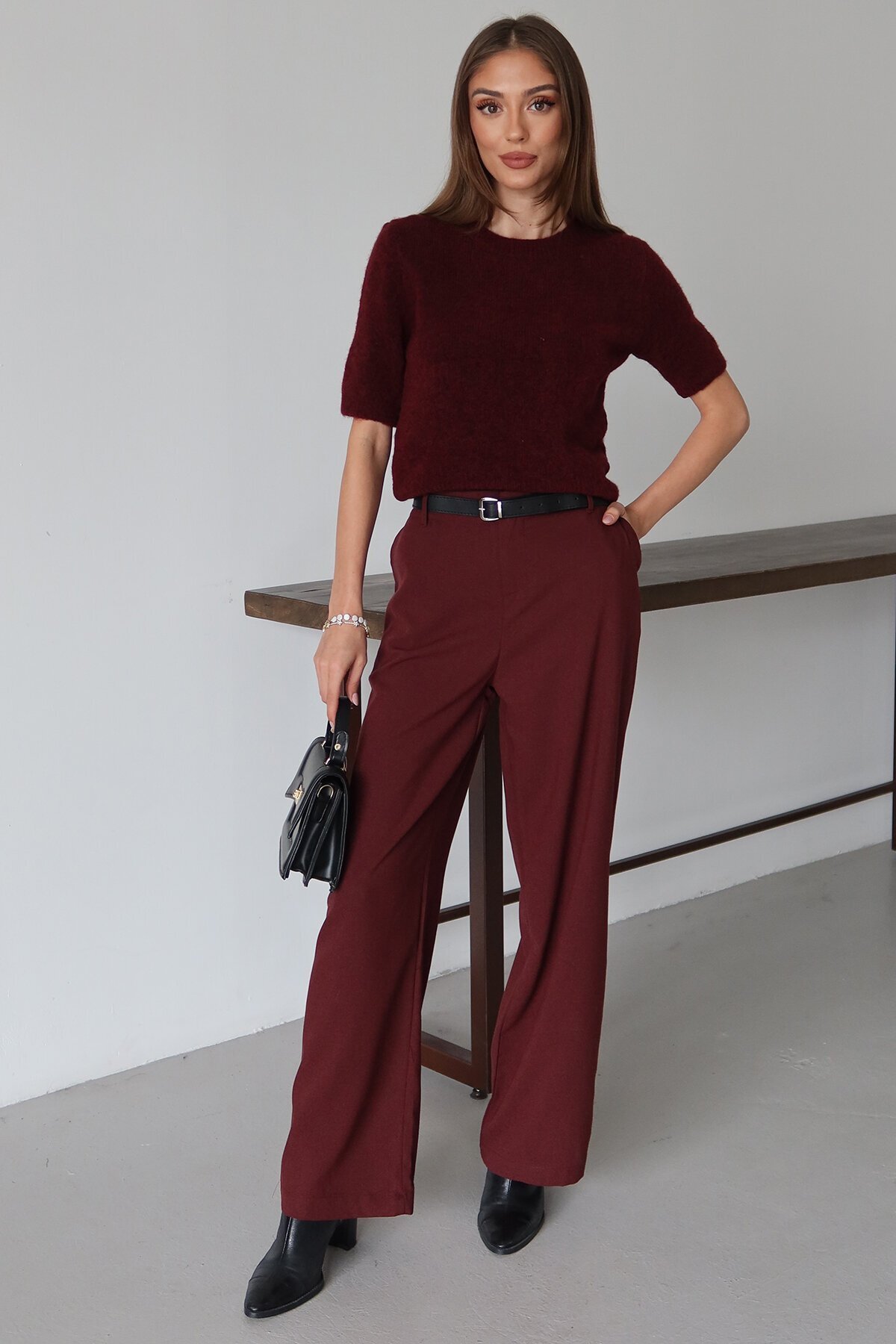 Kemerli Çift Cepli Palazzo Pantolon