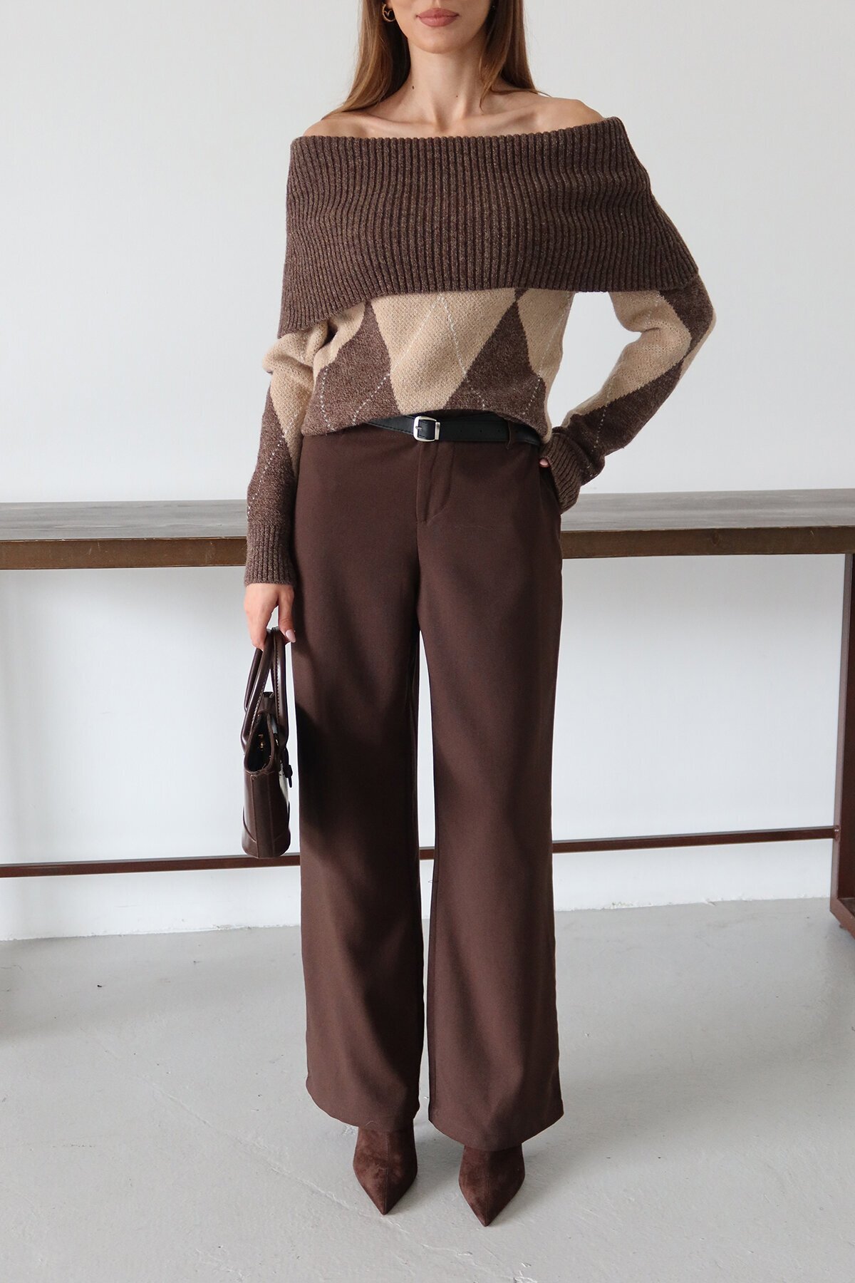 Kemerli Çift Cepli Palazzo Pantolon