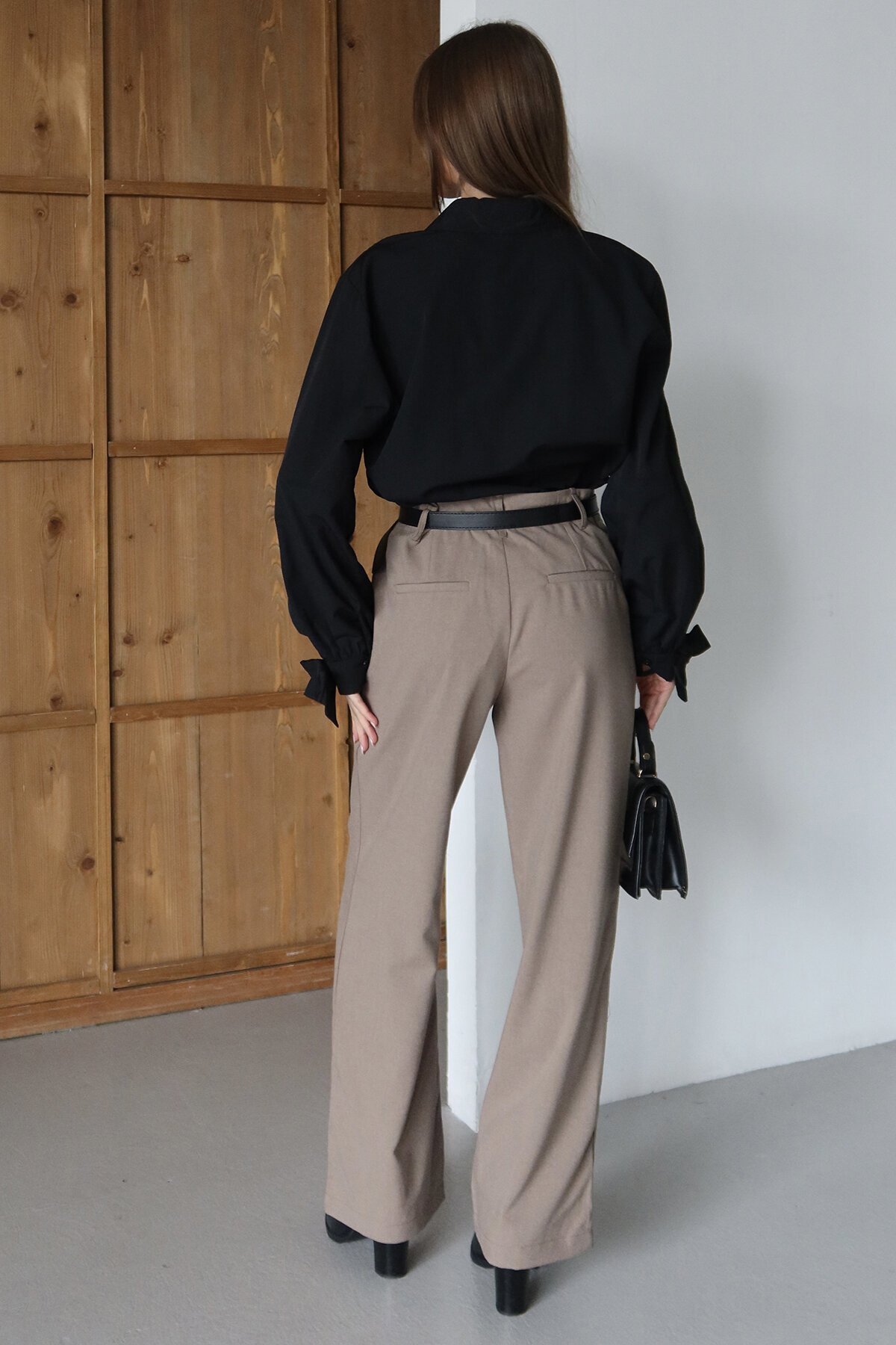 Kemerli Çift Cepli Palazzo Pantolon