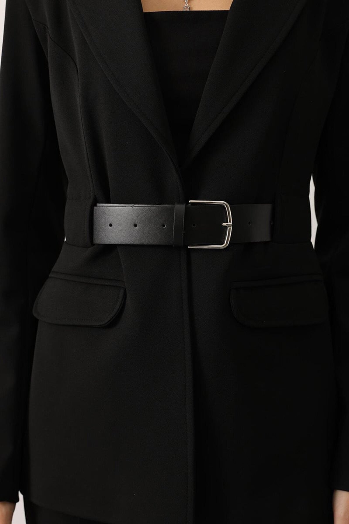 Kemerli Fleto Cepli Dikiş Detaylı Blazer Ceket