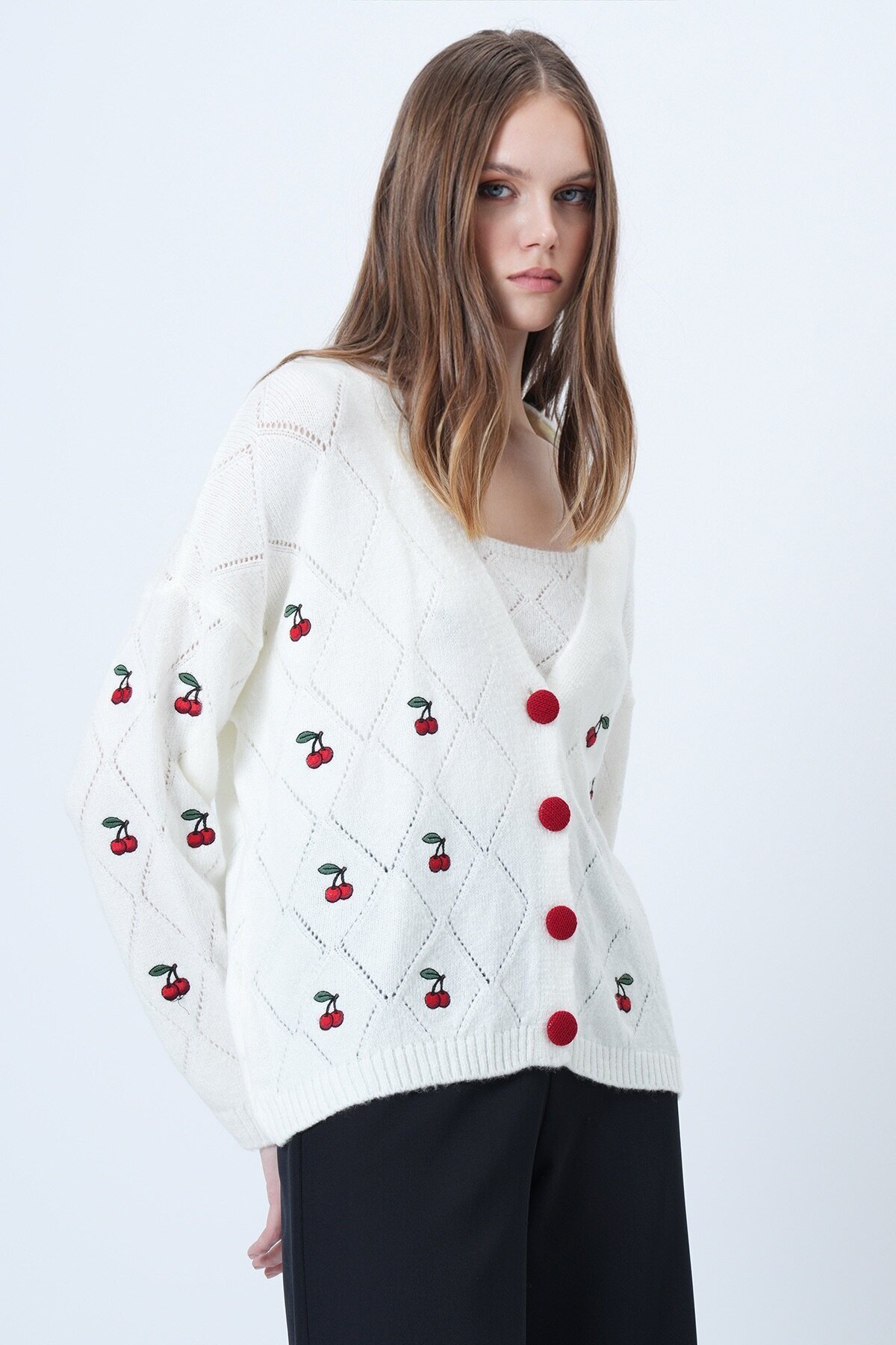 Kiraz Desen Triko Hırka Ve Atlet Takım