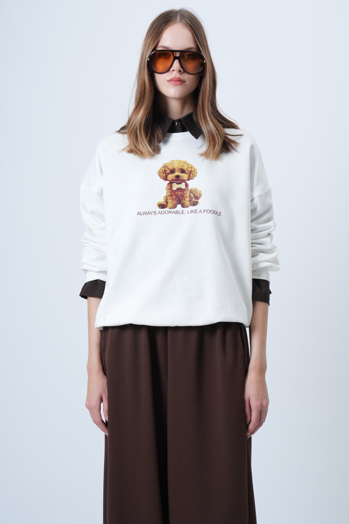 Önü Baskılı Oversize Pamuklu Sweatshırt